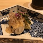 はらまさ - 茄子と海老のコノワタかけ