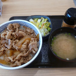 Yoshinoya - 牛丼並（３８０円）+お新香味噌汁セット（１３０円）