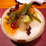 【酢の物：鱧の湯引き、水だこ、芋茎、海ぶどう、梅肉のゼリーがけ】★2011/7