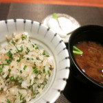 神楽坂 鉄板焼 中むら - ガーリックライス　味噌汁　香の物