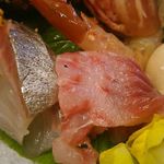 島津寿し - おまかせ 10,000円 ③造り (サザエ、ボタン海老、赤貝、タコ、縞鯵シマアジ、エイ) 2018年06月