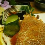 島津寿し - おまかせ 10,000円 ⑧毛ガニ ボイル、⑨酢の物 生牡蠣かき、⑩鱧ハモ湯引き 2018年06月