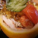 島津寿し - おまかせ 10,000円 ⑧毛ガニ ボイル、⑨酢の物 生牡蠣かき、⑩鱧ハモ湯引き 2018年06月