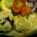 島津寿し - おまかせ 10,000円 ⑧毛ガニ ボイル、⑨酢の物 生牡蠣かき、⑩鱧ハモ湯引き 2018年06月