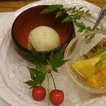 島津寿し - おまかせ 10,000円 ⑬デザート (木の芽シャーベット、果物) 2018年06月
