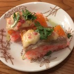 炉端Bistro ソーレマン - 2018初夏 バルメニュー
サーモンのビストロ押し寿司
甘エビのタルタルのせ