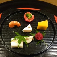 明日香 北千住店 - エビ、かぼちゃのくず寄せ？、やまもも、トマト、かるかん、？？