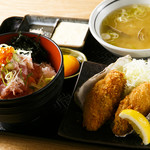 Japan's Seafood Bowl with 2 fried oysters