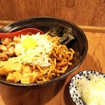 in EZO - 油そば750円。角切りメンマ&角切りチャーシュー美味しい