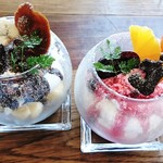 ピースカフェ - チョコバナナソフトクリームパフェ、ベリーベリーソフトクリームパフェ