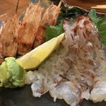 ふくろう - 巻きエビの刺身と頭の唐揚げ