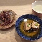 日本橋蛎殻町 すぎた - 蛍烏賊味噌漬け、あん肝と新正の貴醸酒