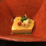 87597778 - 【先付】とうもろこし豆腐 旨出汁ジュレ マイクロトマト