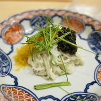 はらまさ - ふぐ白子のそうめんにからすみとキャビア