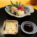 玄斎 - お造り～キハダマグロ、剣先イカ、天然の鯛