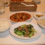 Szechwan Cuisine & Wine 四川料理 御馥 - 週替わりの１品（麻婆豆腐）と空心菜の豚肉炒め。