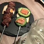 エボシ - ゴウヤスパム串と牛赤身串