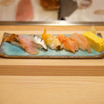 赤坂 すし 秀 - ミニ丼+握り5貫 1080円 の握り5貫