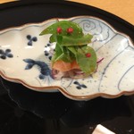 御料理 ひさまつ - 自家製スモークサーモン 生姜醤油