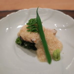 虎白 - 先付：穴子炙り万願寺唐辛子 叩き長芋