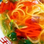 金久右衛門 - 金久右衛門 梅田店  金醤油らーめん ＋柚子ハバネロラー油 トッピング混ぜたあと