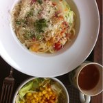 サイゼリヤ エクスプレス - ペペロンチーノ（＋サラダ、スープセット）　480円