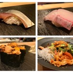 酒・肴・天ぷら 鮨かど - さば、かんぱち、焼うに、鮨屋の海鮮サラダ