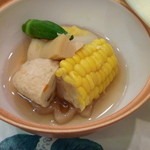 Futari Shizuka - 温物　炊き合わせ　飛龍頭　蓮根　ゴールドラッシュ　筍　オクラ