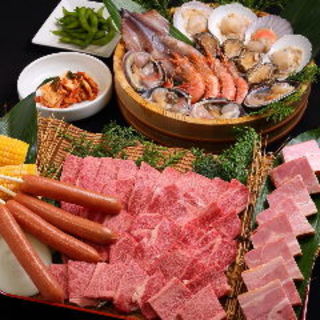 超贅沢宴会 あわび付き海鮮焼きと黒毛和牛焼肉のｂｂｑコース 飲み放題付 7000円ポッキリ 魚太郎 三国ヶ丘店 三国ケ丘 居酒屋 食べログ