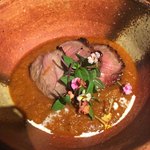 久遠の空 - 赤海老のビスク、豚の炭火焼き