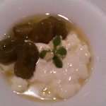 ポルチェリーノ - Pranzo A　自慢のドルチェ（パンナコッタの青トマトソース：甘酸っぱいソースがうまい！）