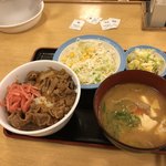 松屋 西中島店 - 牛めし並+豚汁+お新香+生野菜