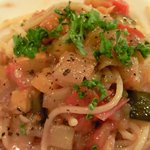 TAKASHI - 【'11/07/26撮影】パスタランチ 1200円 の冷製！夏野菜のトマト煮フェデリーニ バルサミコ風味