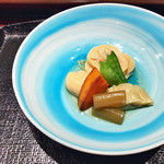 大文字屋　龍田川 - 6.焚合:フキ 南京 白茄子 じゃが芋 京都山城の筍