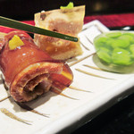 大文字屋　龍田川 - 1.八寸:河内鴨のゼリー巻きアップ
