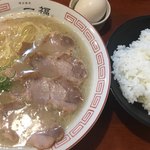 一福 - 博多とんこつラーメン(´∀｀*)ライス 玉子