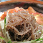 釜山亭 - 韓国冷麺700円。韓国冷麺の麺は、薄い灰褐色で、かなりコシがあるのが特徴です。