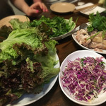 亜鹿猪～珍 - 鶏肉を包む サニーレタス、紫キャベツ、パクチー♪