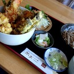 Soba Ichi - 海老とやさいの天丼と玄そば　¥1,250