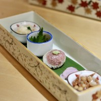 新和食ひとはし - 【前菜】日野茶漬け・海老豆煮・瀬田蜆佃煮・近江牛手毬寿司・丁字麩と葱 モッツアレラのぬた