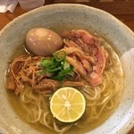 荒町商店中華そば ふじやま - 小アジ煮干の冷しそば750えん 味玉100えん