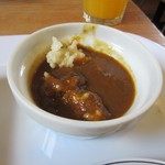 ラピュタファーム - 
カレーはフルーツトマトカレーをおこげに乗せてみました。