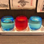 うみぼうず - 日本酒飲み比べ（仙台坊主(秋田) + 裏 雅山流(山形) + 豊香(長野)）