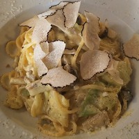 D'ORO HATSUDAI - サルシッチャ、キャベツ、キノコ、恵寿卵のカルボナーラ、サマートリュフ添え