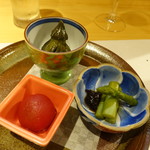 柳家錦 - アスパラ味噌、なすとトマトのお浸し