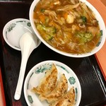 日高屋 - 五目あんかけラーメン＆餃子3個セット：720円