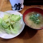 寿司鉄 - 寿司鉄 ＠氷川台 ランチに付くサラダととろろ昆布の味噌汁