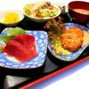 まぐろ三昧那智 - 料理写真:まぐろが一通り味わえる定食！！まぐろのお造り、まぐろのオイル煮サラダ、まぐろのカツ、まぐろのつみれ入り味噌汁、ごはん、お漬物