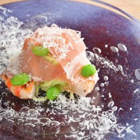 静岡産 枝豆、パルマ産生ハムの冷製カッペリーニ