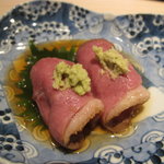 くろぎ - 鴨のたたき　レバーペースト巻